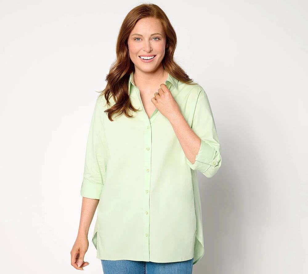 Zuda Shirt Womens Small Green Cool Cotton Collared Office Button Front
